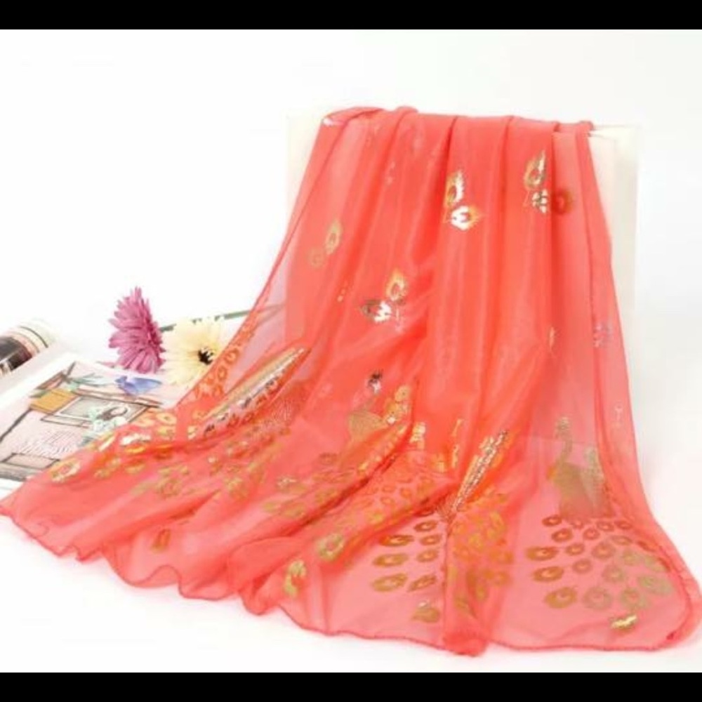 Coral Peacock Scarf